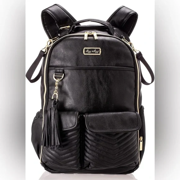 Itzi Ritzi Diaper Bag Backpack Black and Gold, Large Capacity Boss Baby Bag - Picture 1 of 10